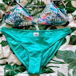 Green + floral bikini.